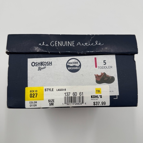 NWT/NIB OshKosh B'gosh Kids' Washable Charcoal Orange Sneakers Toddler 5 - Picture 8 of 8